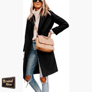 Slim Fit Wool Blend Peacoat with Notch Lapel, Knee Length